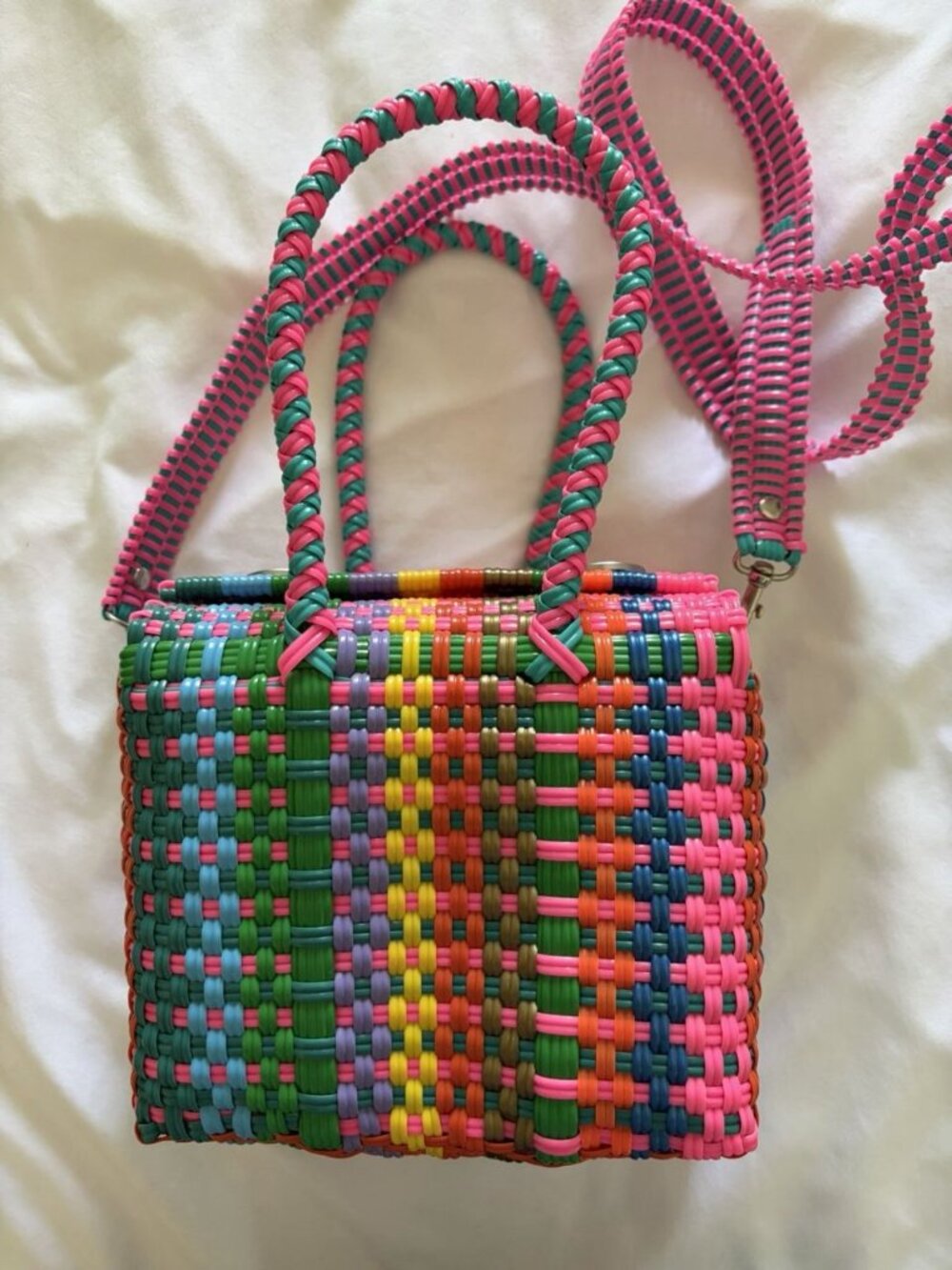 Multicolor Woven Tote Bag - Vibrant Pink Accent (MISSING STRAP) - Picture 8 of 13